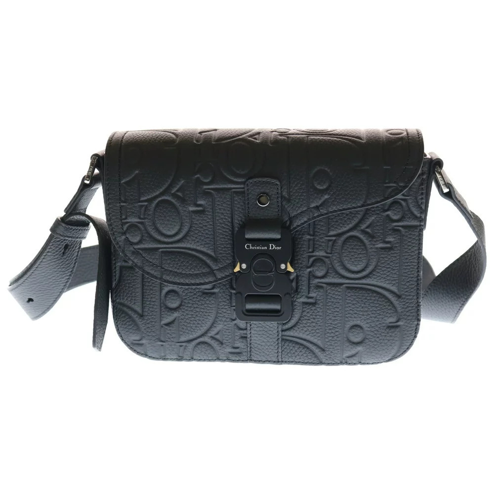 Christian Dior Saddle Oblique Grained Calfskin Leather Messenger Bag Black